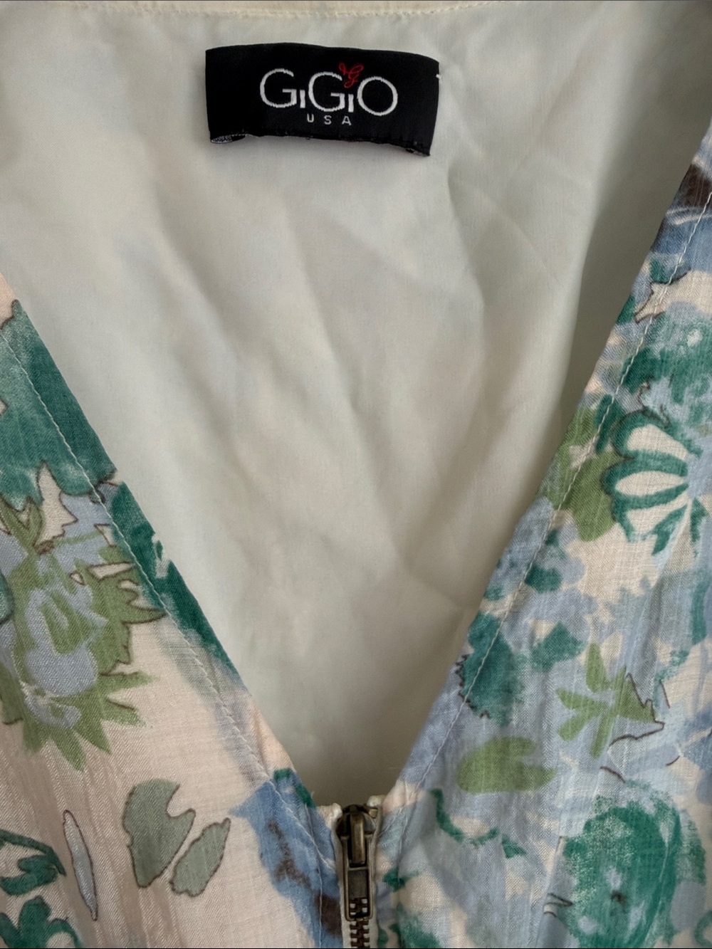 Gigio USA Floral Midi Dress Smocked Waist Zip Front Blue Green Medium - Picture 2 of 14
